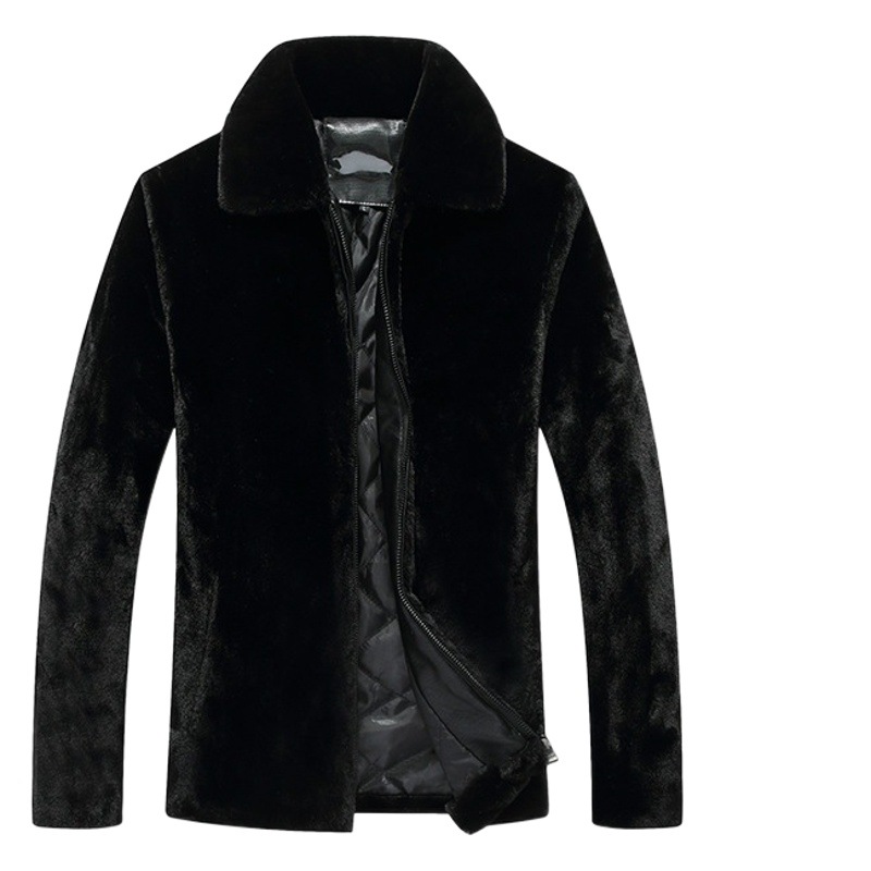 Haining Men's Gold Mink Cashmere Coat Imitation Mink Laps Dad Suit Middle-aged and Elderly Winter Thickened 2024 New Arrival