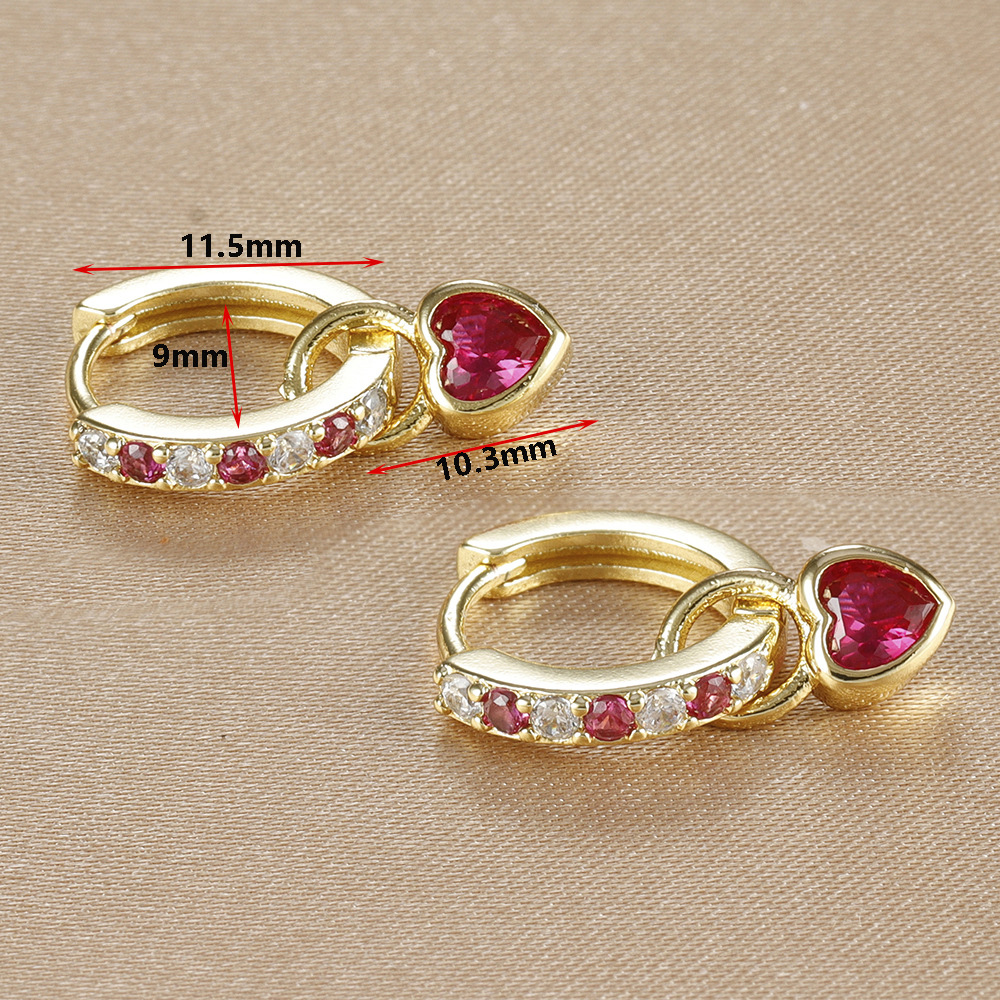 8g Weight 1 Pair Elegant Heart Shape Copper Zircon 18K Gold Plated Drop Earrings