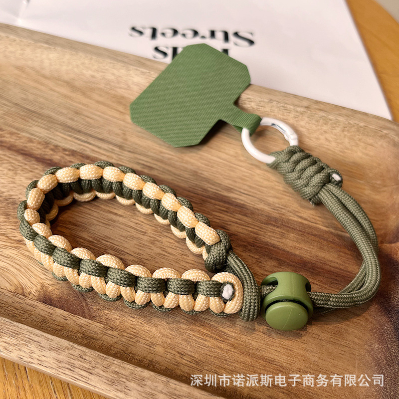 짧은 [밀리터리 그린 살구] 조절 가능한 땋은 끈 + 밀리터리 그린 클립