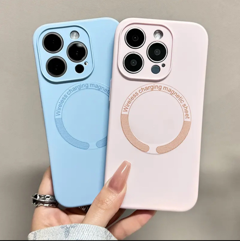 iPhone16promaxに適した液体シリコーン細穴磁気吸引携帯電話ケースシンプルなApple 15落下防止保護カバー|undefined
