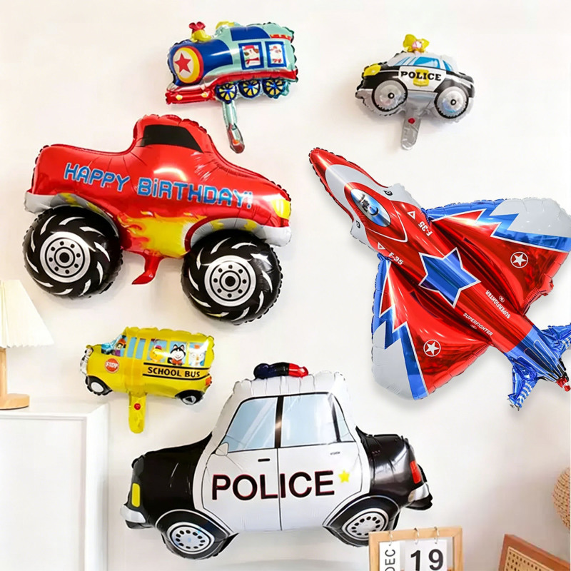 Cartoon Car Airplane Aluminum Film Balloon Boy Birthday Party Layout Baby One-year-old Kidsren's Toy Scene Decoration