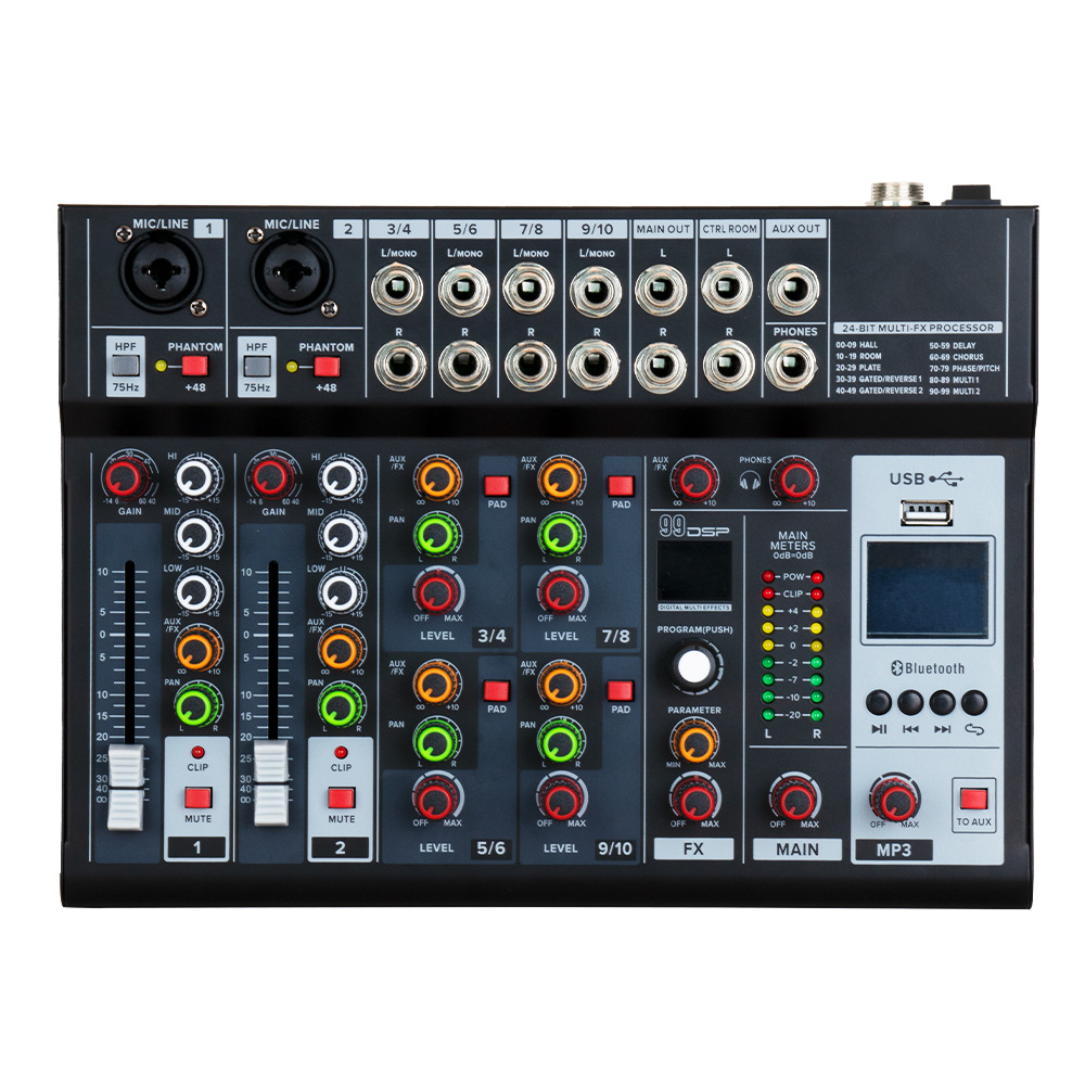 10 방향 전문 믹서 내장 디지털 리버브 블루투스 홈 KTV 노래 마이크 다기능 믹서