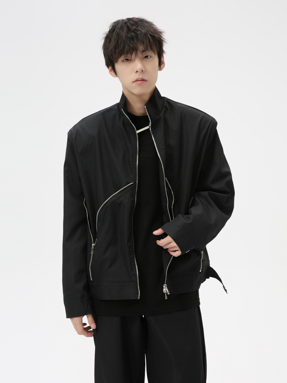 MTLCLOTHES Hombres| 2024 otoño nuevo nicho cremallera irregular chaqueta corta chaqueta set de moda