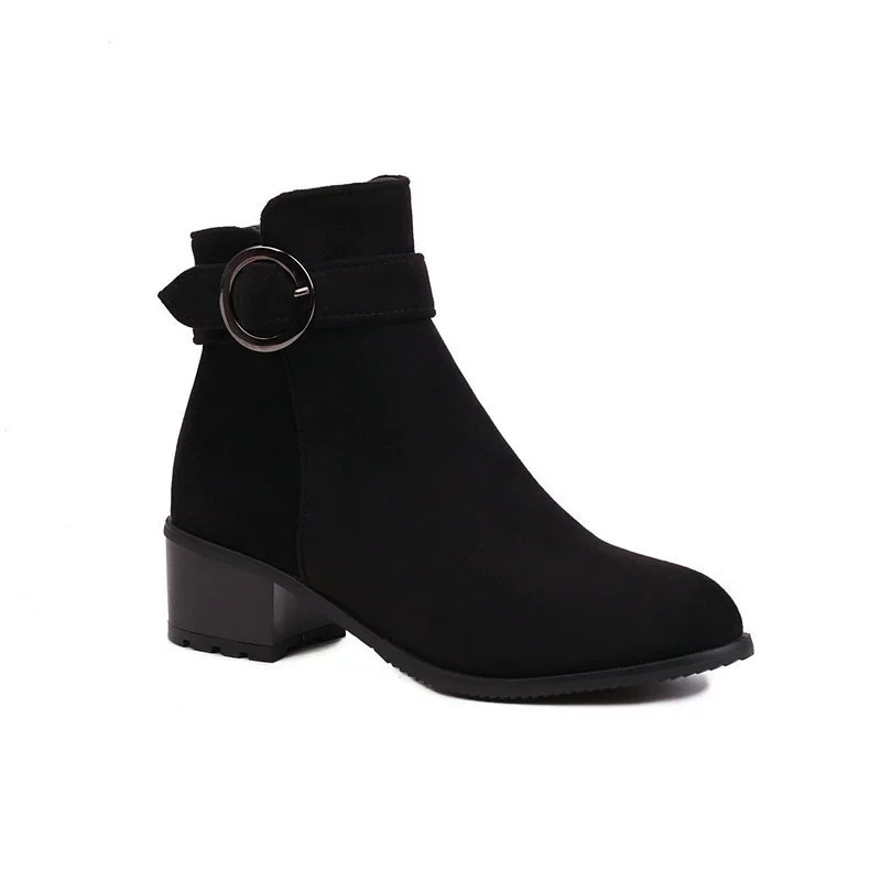 Ботинки Martens на низком каблуке, бархатный верх, пряжка и молния, демисезонные