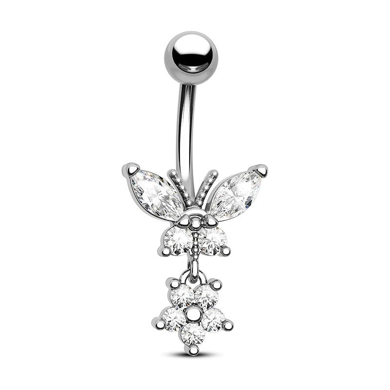 Customized European American Style Stainless Steel + Copper Zircon Flower Water Drop Pendant Belly Button Ring Piercing Jewelry detail image 12