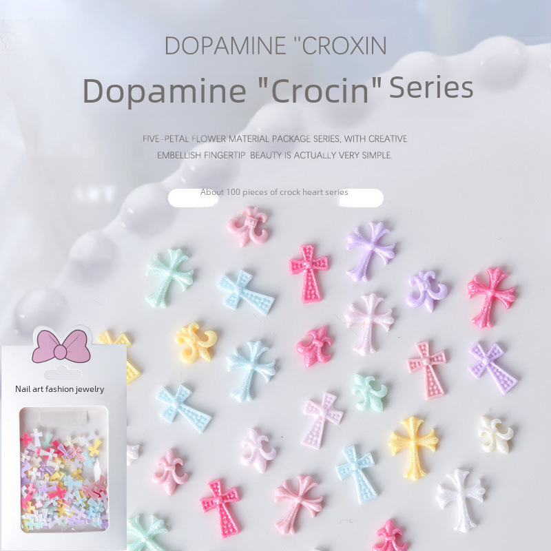 100 PCs nail jewelry resin crock heart punk style dopamine cross star macaron color mixed suit