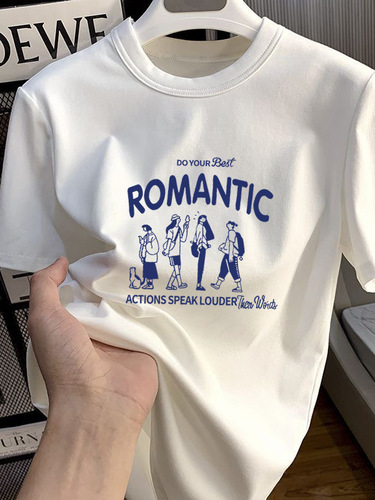 Gang Style Ins Print Cool Ice Silk Crew Neck Short Sleeve T-Shirt for Men Trendy Matchable Casual Unisex Same Style Couple T-Shirt