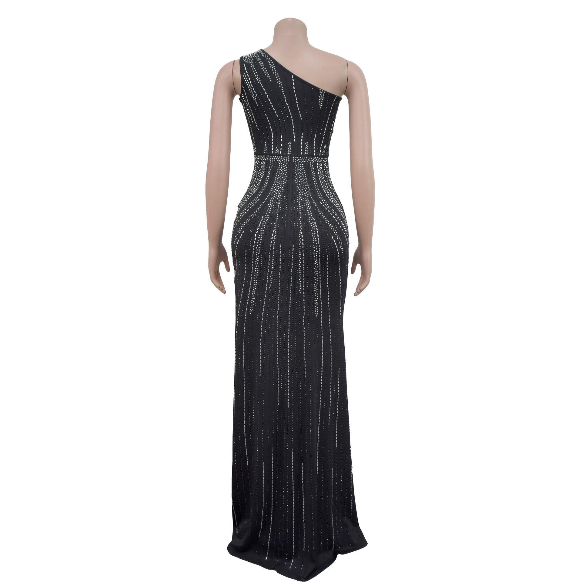 Robe moulante ornée de strass pour femme – Robe de soirée sexy à manches longues, élégante et glamour._voghion.com
