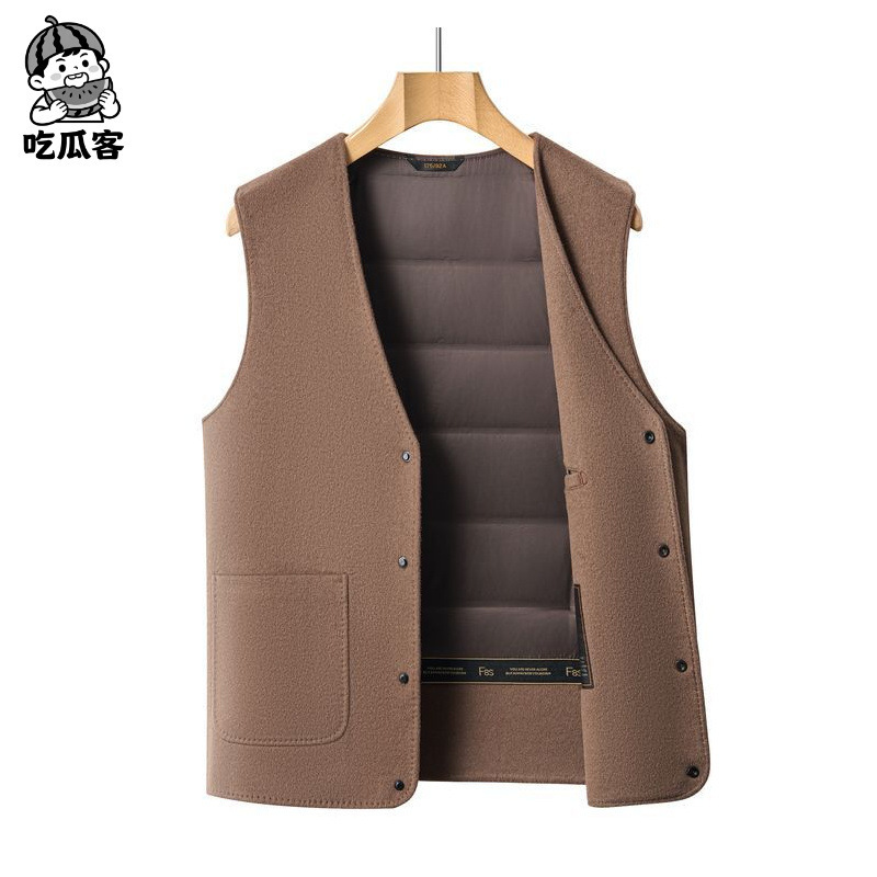 90 White Duck Wool Vest Men's Autumn and Winter New Double-sided Tweed Vest Middle-aged Men's Woolen Ware Waistcoat Men's Inner Waistcoat 90 White Duck Wool Vest Men's Autumn and Winter New Double-sided Tweed Vest Middle-aged Men's Woolen Ware Waistcoat Men's Inner Waistcoat