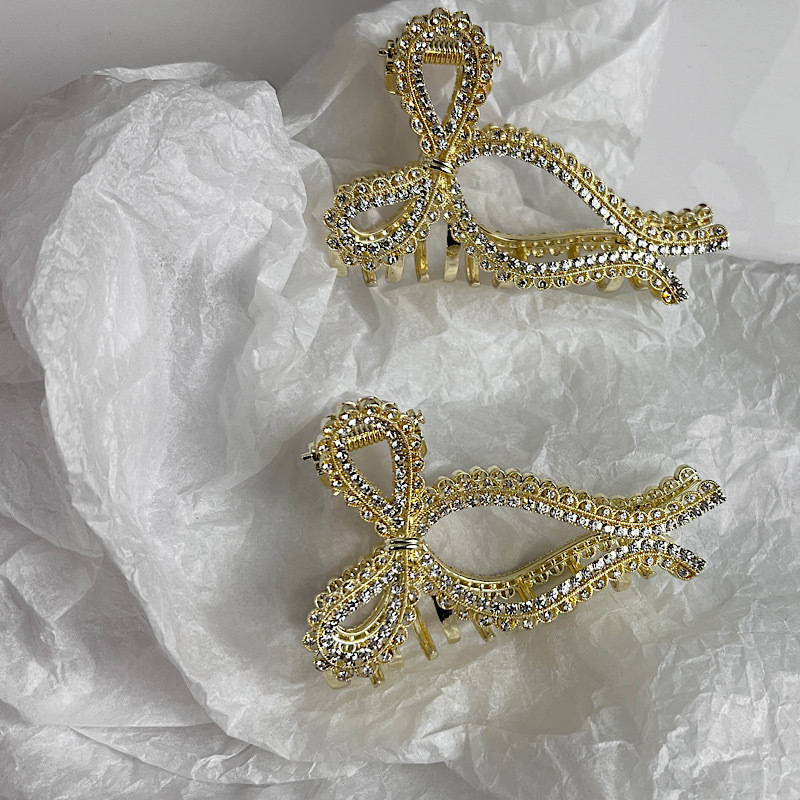 Fashion Rhinestone Alloy Hair Clip Simple Bow Headwear display picture 1