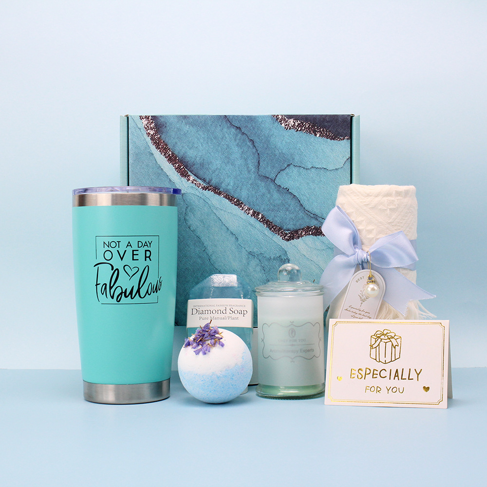 Vaso Térmico de Gran Capacidad de 20 oz para Auto, Juego de Regalo con Sales de Baño, Acero Inoxidable 304, Caja de Regalo de Lujo Ligero