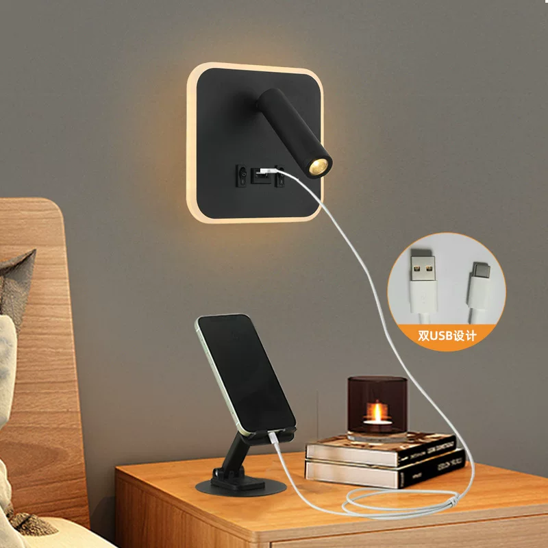 Minimalistic LED reading for hotel, light strip, switch key, sconce for bed