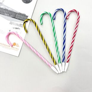 Color Curved Creative Gift Pen Christmas Party Crutch Ballpoint Pen Wholesale Thread Pull Pipe Pen Carthon Pen