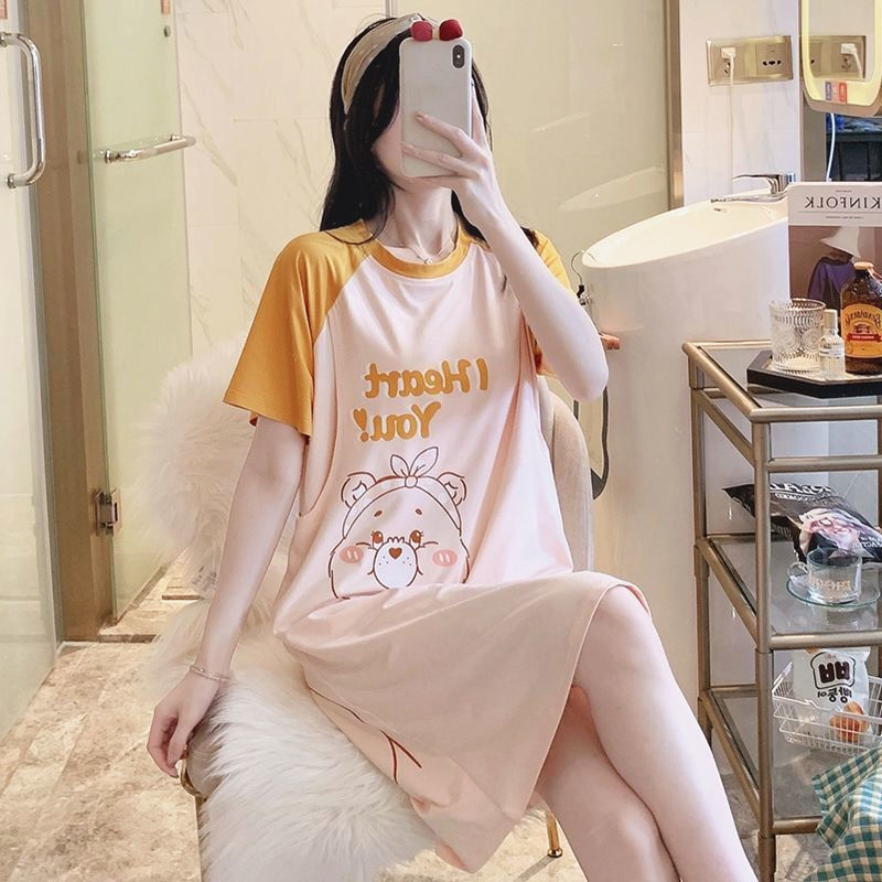 マタニティドレス授乳通気性夏半袖パジャマ授乳ネグリジェ吸汗性産後服産後薄い夏|undefined