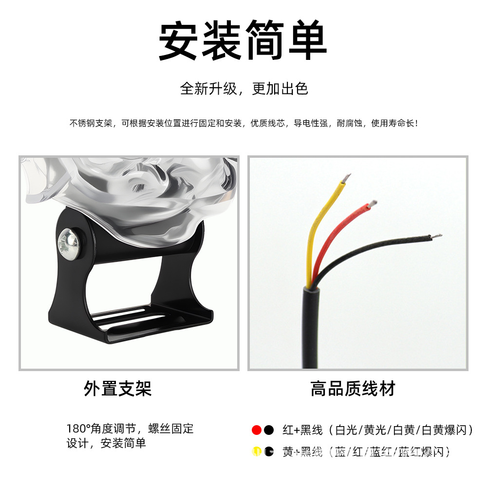 Cross-Border Motorcycle Led Spotlight Headlight Tiger Style Electric Vehicle White and Yellow Flashing Colorful Light Ring Modified Car Light