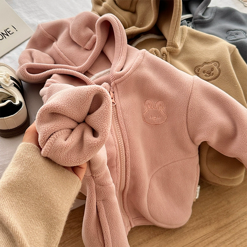 Children's velvet autumn hoodie, boys demi-season down jacket, thermal fleece, sizes 73–120 cm