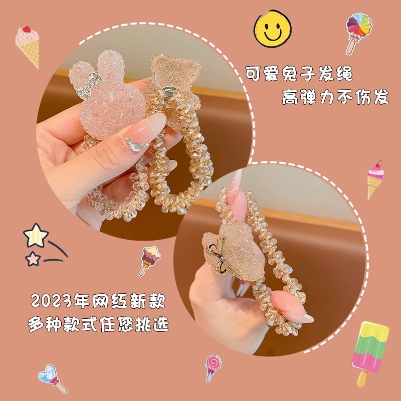 Niñas pelo banda tocado 2023 nueva diadema de los niños rhinestone conejo pelo cuerda alta elástica banda Goma