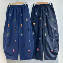 2025秋季新款女下装哈伦裤日系刺绣文艺风ins外贸小清新宽松高腰