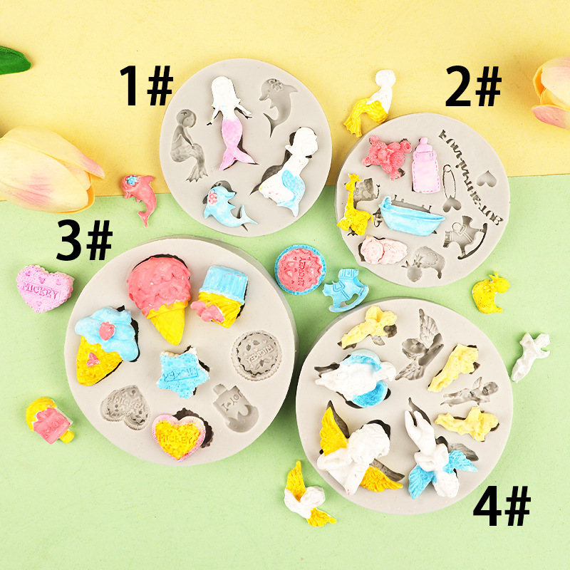 Ángel sirena comida y juego pastel año tras año bebé troyano decorativo pastel de hornear molde de silicona líquida