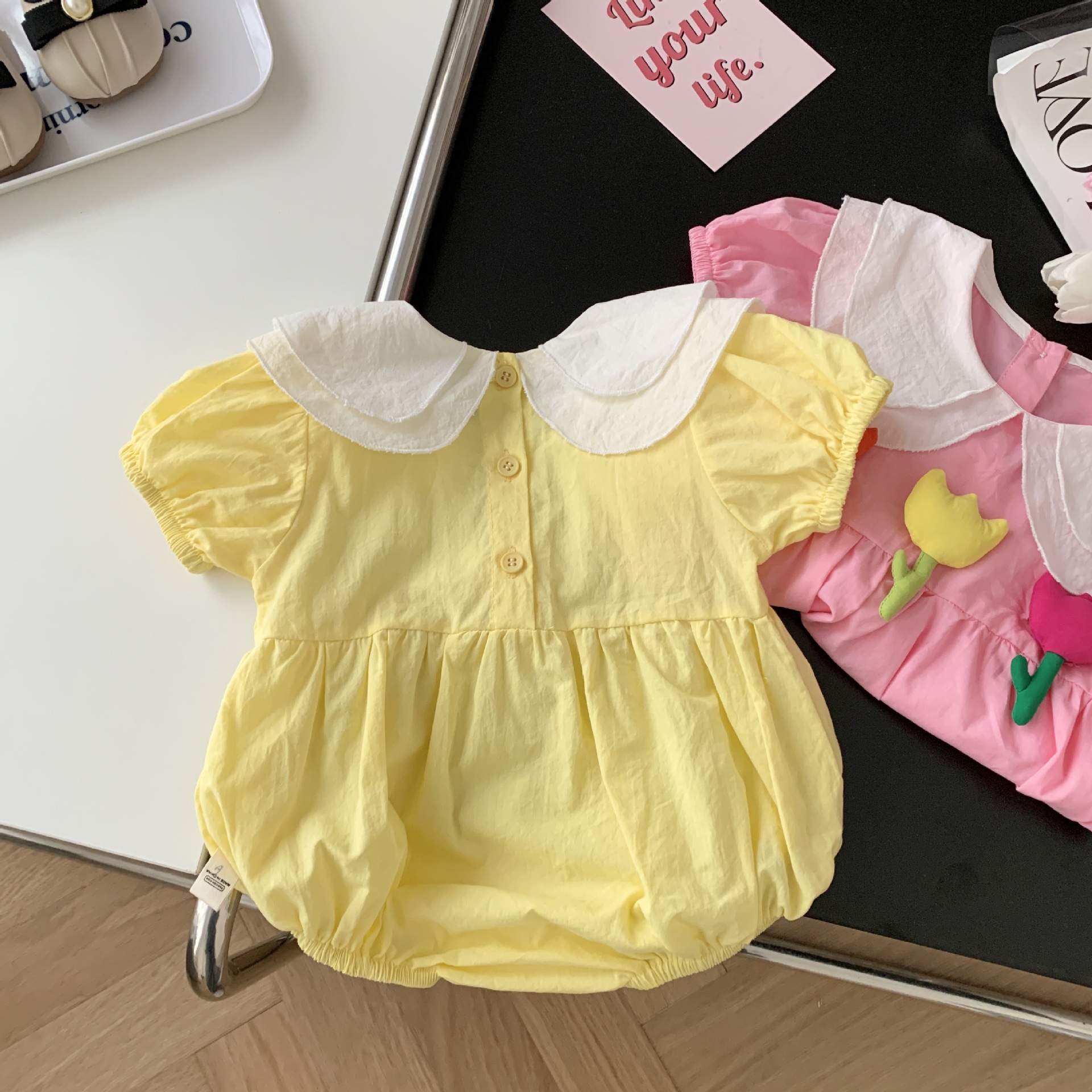 婴儿花朵包屁衣0-2岁夏季女宝宝娃娃领韩版撞色爬服周岁礼服ML978