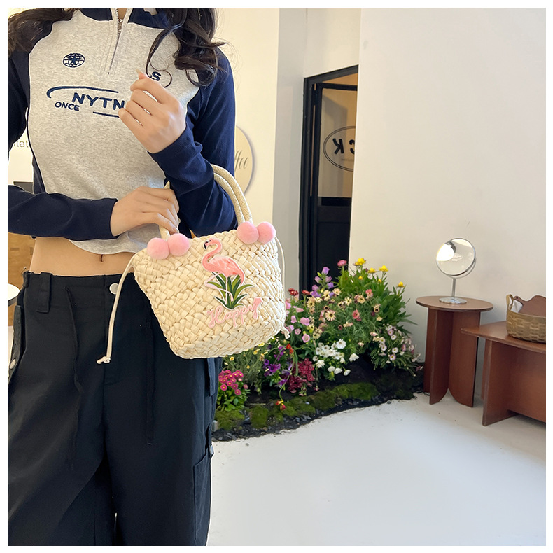 Women's Small Straw Letter Flamingo Flower Vacation Beach Weave Open Straw Bag display picture 25