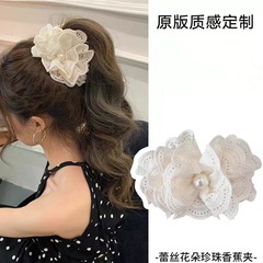 韓国レースフラワーホワイトヘアピンパールリボンヘアヘッドバンドハイポニーテールバナナクリップ新しいヘアアクセサリー女性用
