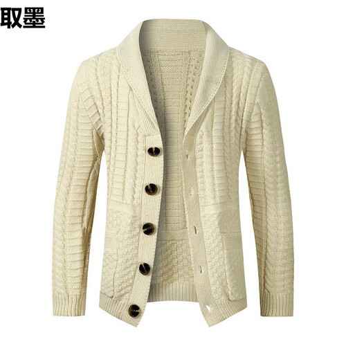Cross-border autumn/winter outerwear for foreign trade — European-size thickened sweater for men, new style cardigan with twisted floral pattern, long-sleeved top, thickened knitted sweater.