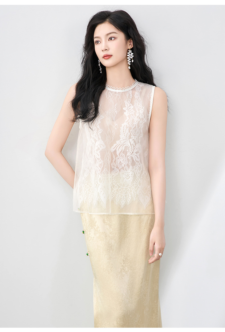 Áo hai dây organza ren cổ tròn phong cách thanh lịch mùa hè — Màu đen chi tiết 27