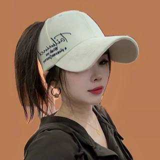 侧边字母刺绣空顶帽子女夏季户外扎马尾鸭舌帽遮阳防晒棒球太阳帽