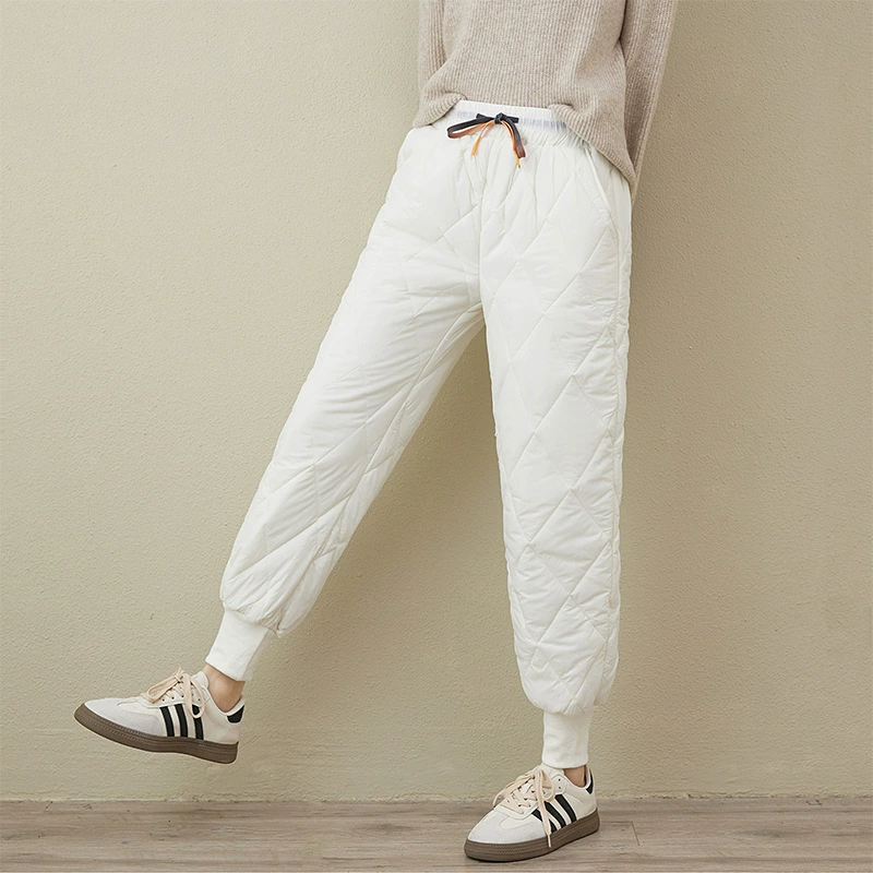 Fitted light and thin brace, colored fashionable keep warm trousers with down