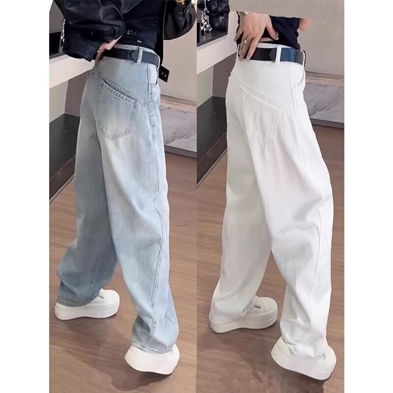 American Retro Irregular Jeans for Women, Autumn 2025 New Loose Drape Design Washed Long Pants Trendy