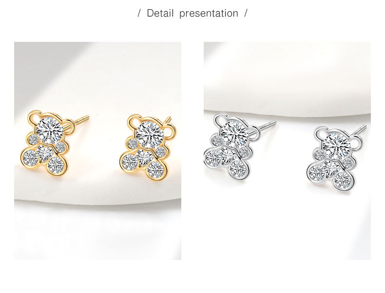 1 Pair Quantity 1 Pair 18K Gold Plated 925 Sterling Silver 925 Sterling Silver Earrings Bear Ear Studs