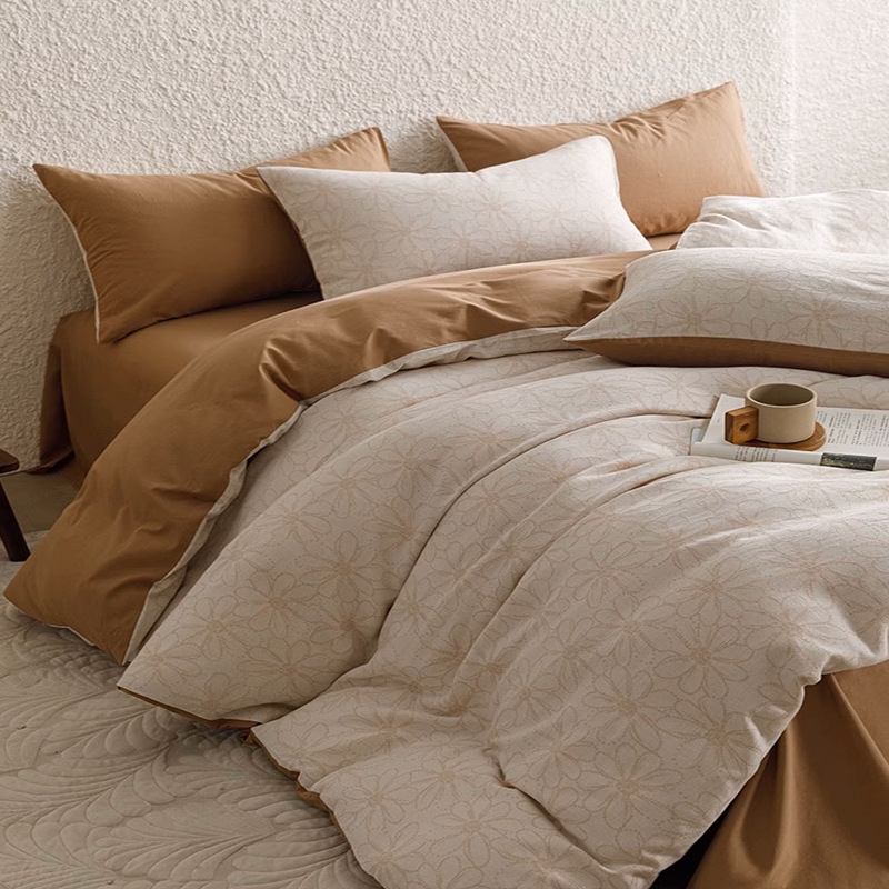 Summer Clase A Algodón lavado de algodón Juego de cuatro piezas Algodón puro Sensación simple de alta gama Funda de edredón Juego de tres piezas de ropa de cama
