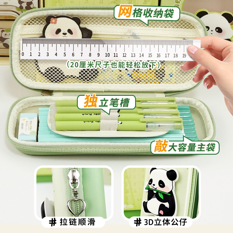 Bolsa de papelería de panda tridimensional creativa caja de lápices de escuela primaria resistente a caídas y a la suciedad linda bolsa de lápices de panda de descompresión de gran capacidad