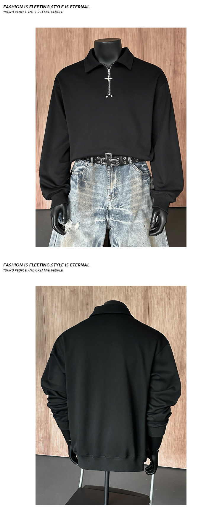 Schweres Baumwoll-sweatshirt Mit Half-zip Stehkragen Unisex_voghion.com