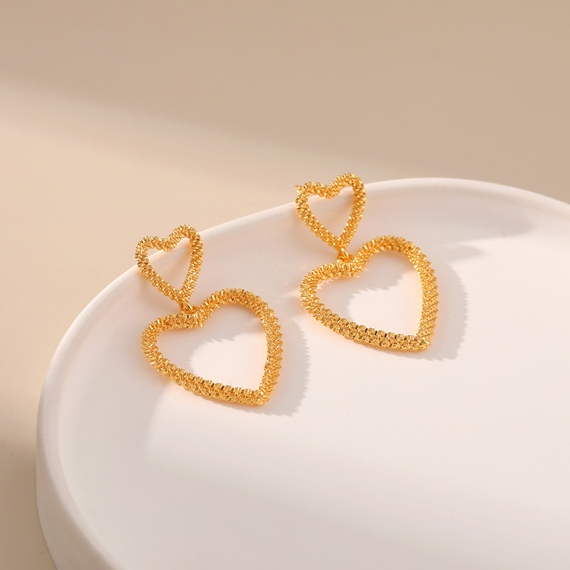 Sweet Heart Shape Copper Plating Hollow Out Drop Earrings 1 Pair