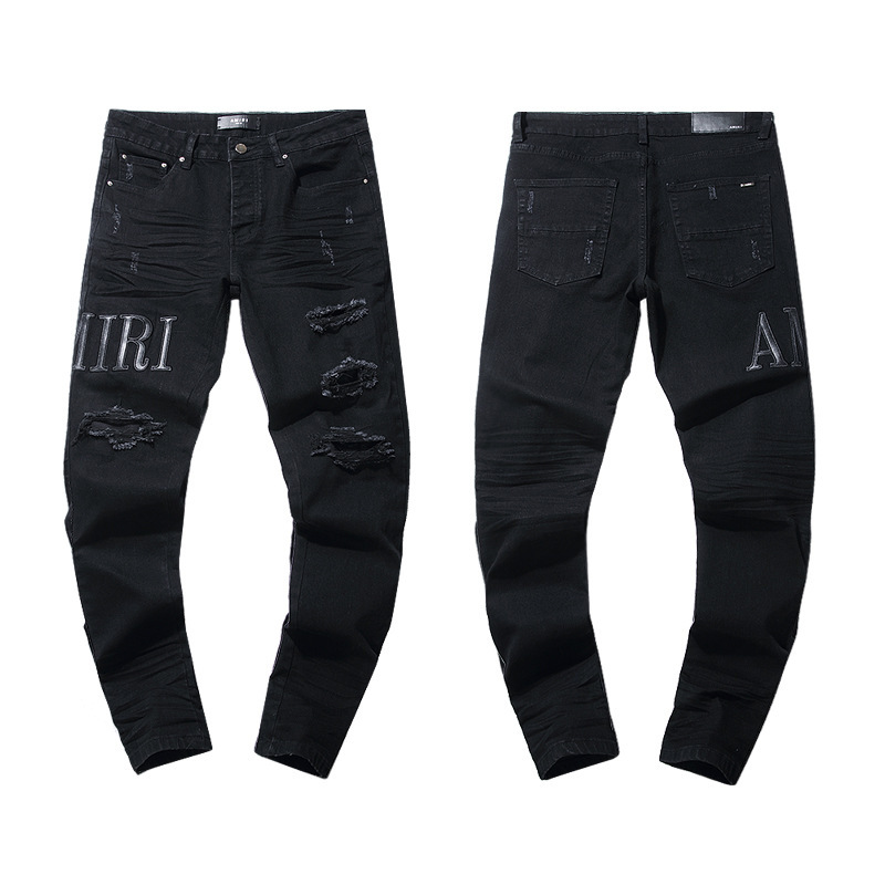 2024 Correct Version Amiri Jeans Ripped Embroidered Boutique High Fashion Trendy Brand Slim Casual Pants 2024 Correct Version Amiri Jeans Ripped Embroidered Boutique High Fashion Trendy Brand Slim Casual Pants