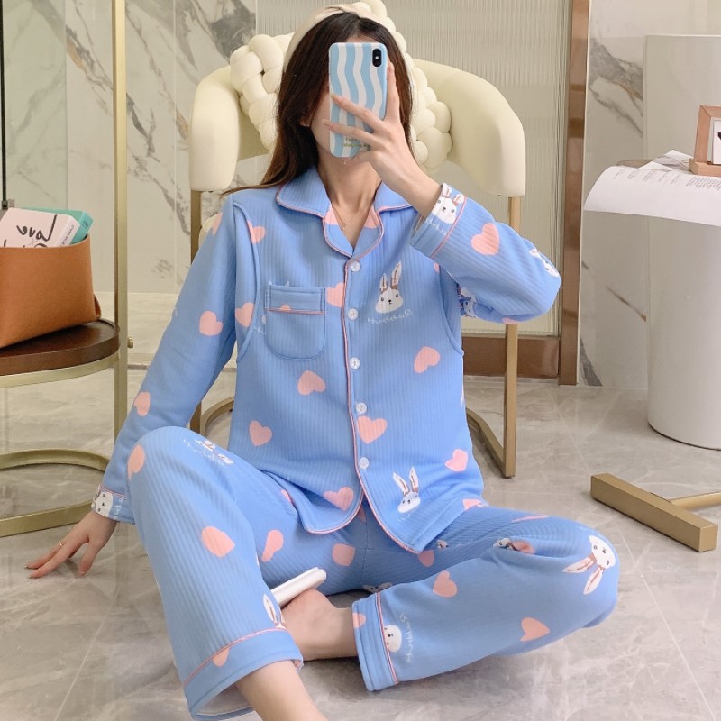 Pijamas Otoño e Invierno naranja v-cuello de algodón sándwich confinamiento ropa transpirable maternidad enfermería postparto homewear traje