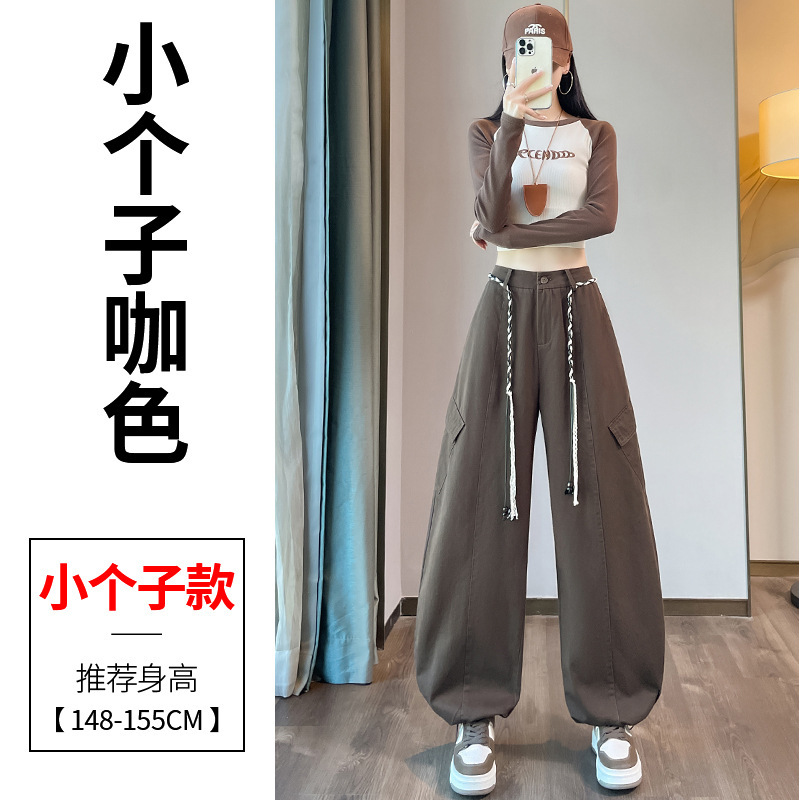 藏蓝色美式弯刀工装裤女秋季2025新款高腰宽松阔腿束脚登山运动裤|undefined