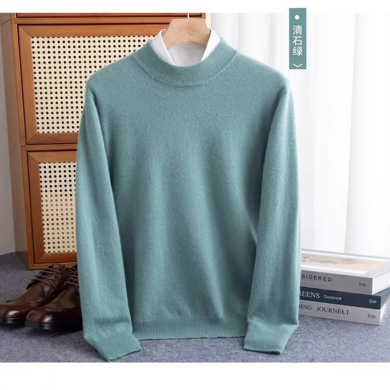 2025 New Men's Wool Sweater Business Casual Long Sleeve Sweater Round Neck Pullover Knitted Wool Sweater