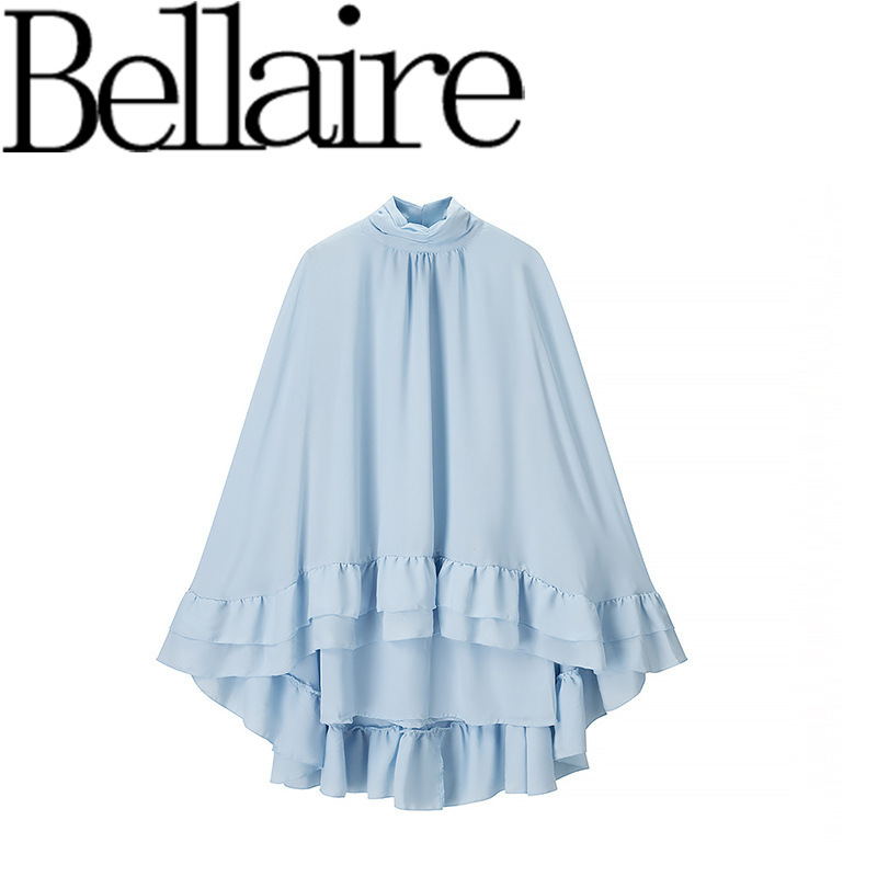 Za Foreign Trade Wholesale European and American Style French Women's Clothing Stand-Up Collar Bell Sleeve Ruffled Dress