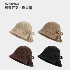 ニットの漁師の帽子の子供の冬の日本の蝶結びの保温の耳のバケツの帽子の高級感は顔の小さい毛糸の帽子を現します。