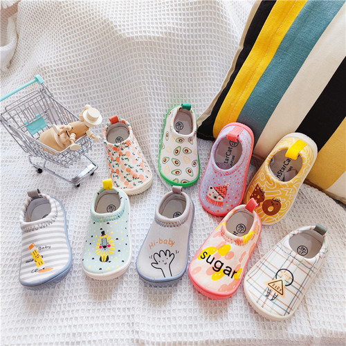 Korean single spring and autumn stretch canvas shoes baby soft sole toddler shoes one-foot kindergarten indoor shoes boys and girls shoes