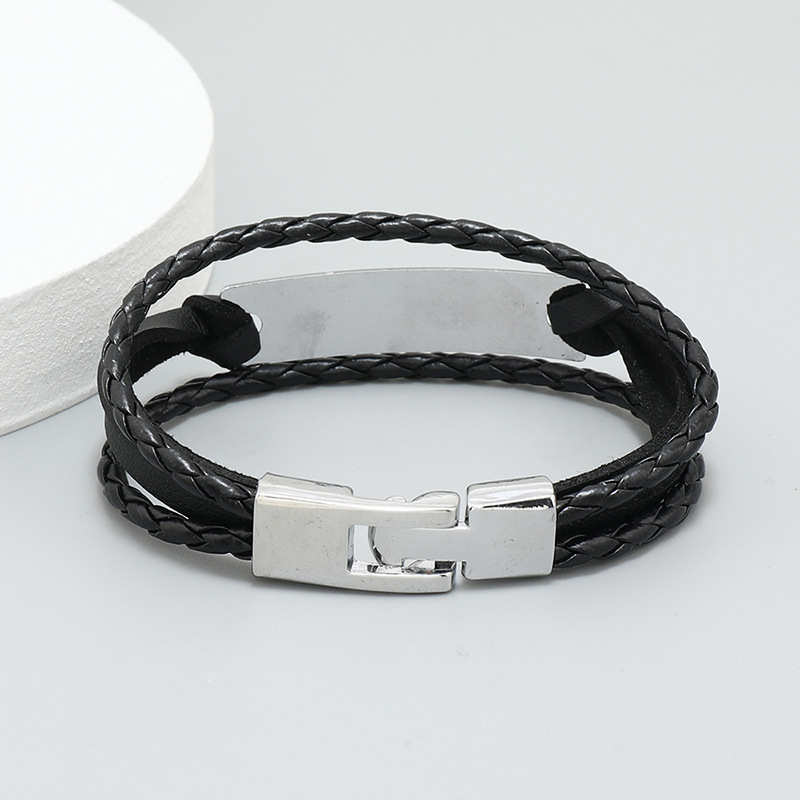 Pu Leather, Alloy Material Letter Pattern Fashion Letter Pu Leather Alloy Knitting Men'S Bracelets Men Cord & Leather Bracelets