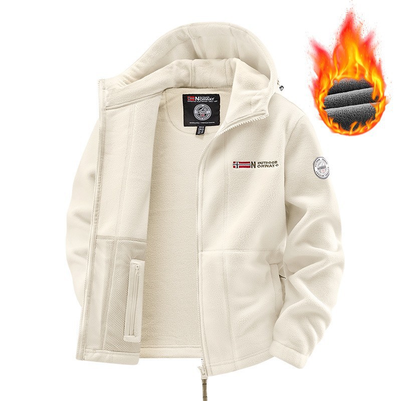 [9819 con capucha] Noruega resistente al frío cálido engrosado de doble capa con capucha polar invierno más el tamaño de los hombres forrado de lana