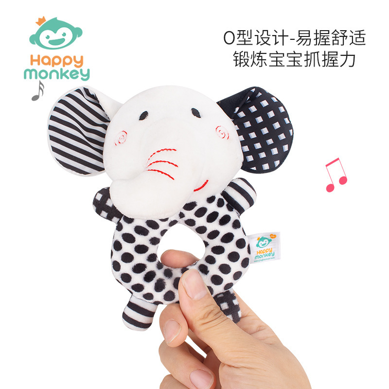 Sonajero de animales Happymonkey, elefante, zorro, sonajero redondo de mano para recién nacidos, juguete de educación temprana para bebés de 0 años