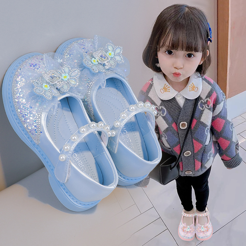 Zapatos de cuero para niñas princesa de niños zapatos de cristal primavera y otoño 2025 nuevos zapatos casuales de diamante suave zapatos de chicas