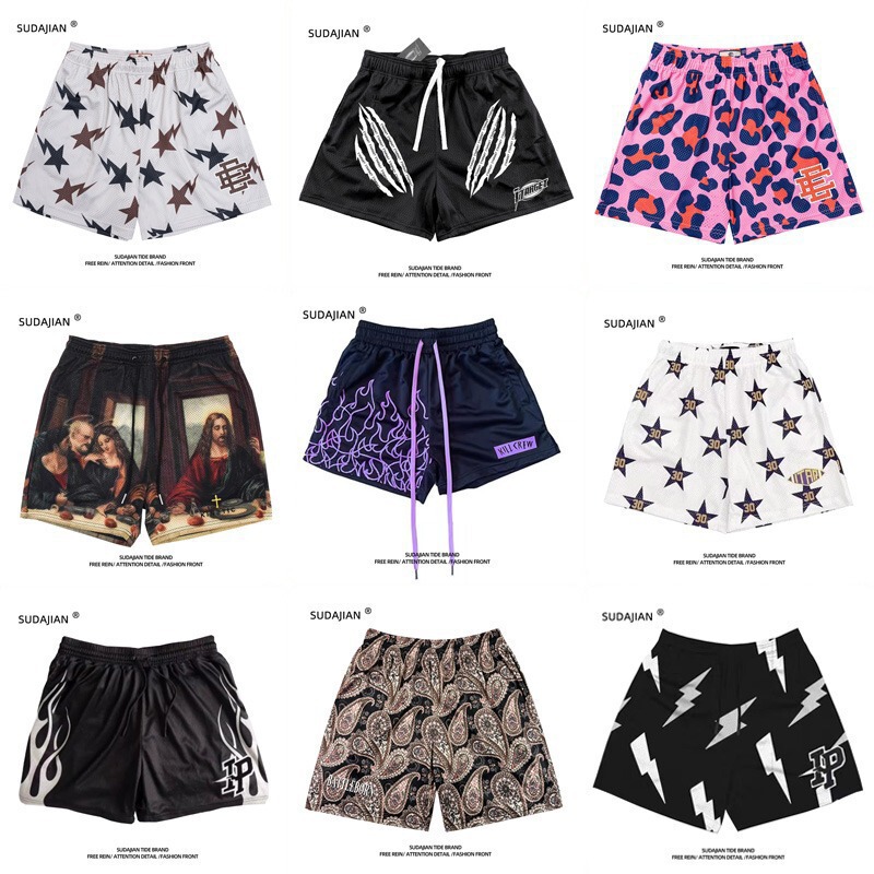 Summer American Basketball Knee-Length Shorts Men's Casual Three-Quarter Pants Loose Sports Breathable Quick-Drying Training Pants Trendy