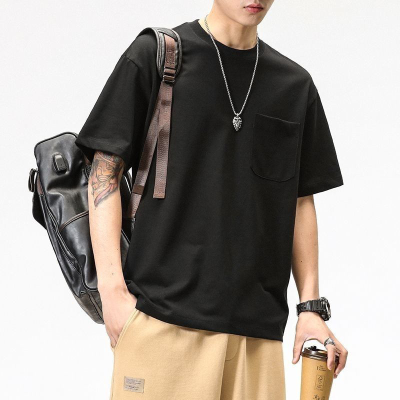 起毛無地ボトム半袖シティボーイルーズポケット日本製万能モデル2025シンプル万能Tシャツ|undefined