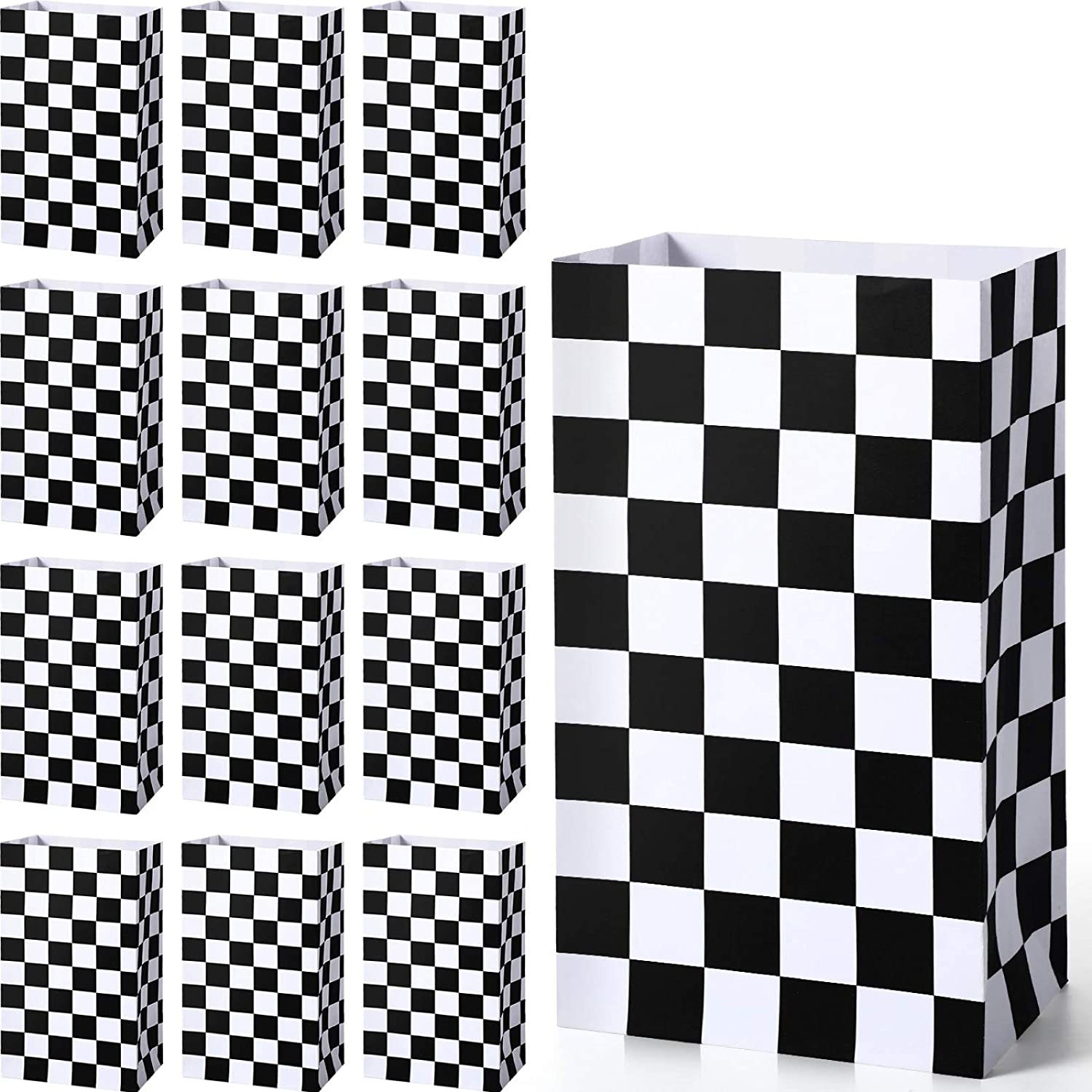 Black and white plaid square bottom paper bag creative racing theme…